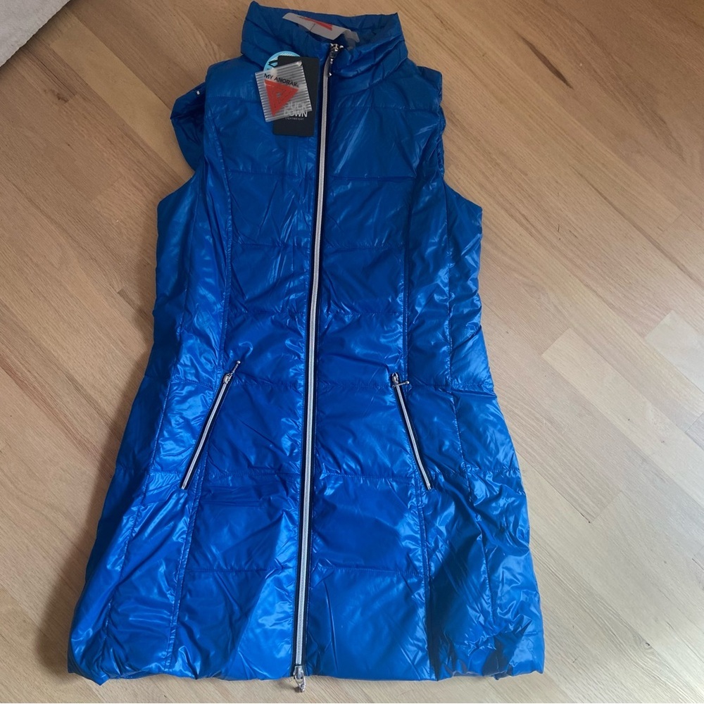 ANORAK Long Mid Thigh Vest Sz S NEW Blue